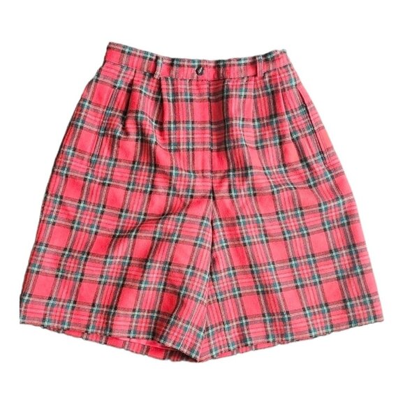 Vintage Amanda Smith Pure Wool Red  Tartan Plaid Casual Shorts - Picture 1 of 8